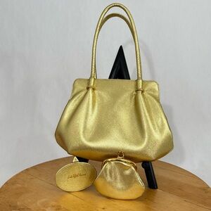 Vintage Saks Fifth Avenue Golden Handbag with Accessories Metallic Purse Clutch